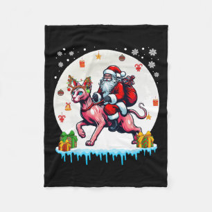 Santa Riding Reindeer Sphynx Cat Christmas Owner K Fleece Blanket