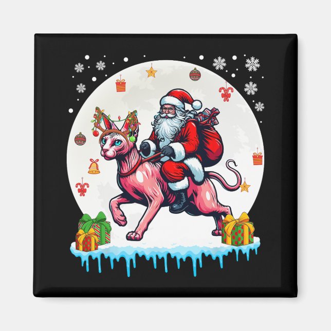Santa Riding Reindeer Sphynx Cat Christmas Owner K Magnet (Front)