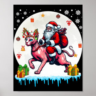 Santa Riding Reindeer Sphynx Cat Christmas Owner K Poster
