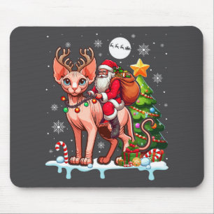 Santa Riding Reindeer Sphynx Cat Xmas Tree Colorfu Mouse Mat