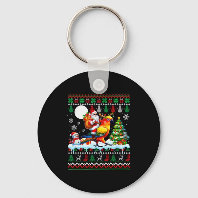 Santa Riding Reindeer Sun Conure Sweater Xmas Tree Key Ring (Front)