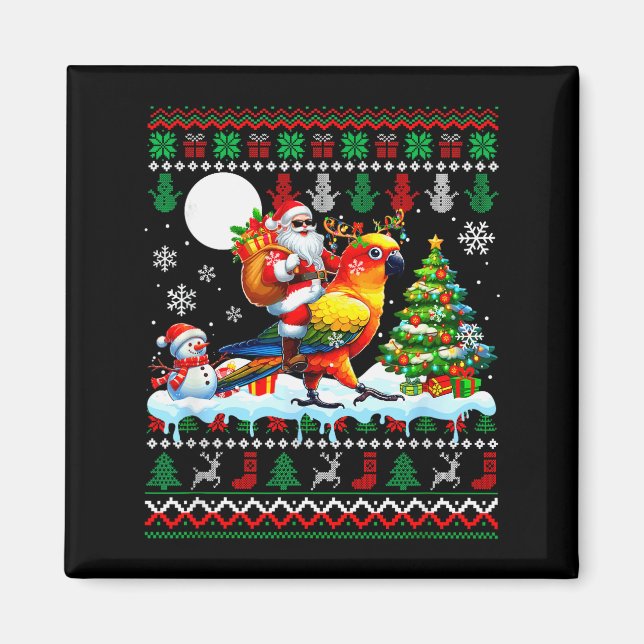 Santa Riding Reindeer Sun Conure Sweater Xmas Tree Magnet (Front)