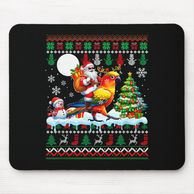 Santa Riding Reindeer Sun Conure Sweater Xmas Tree Mouse Mat (Front)