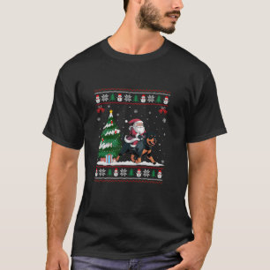 Santa Riding Rottweiler Dog Tree Lighting Christma T-Shirt