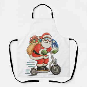 Santa Riding Scooter Christmas Matching Family Apron