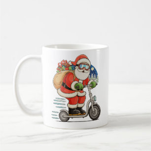 Santa Riding Scooter Christmas Matching Family Coffee Mug