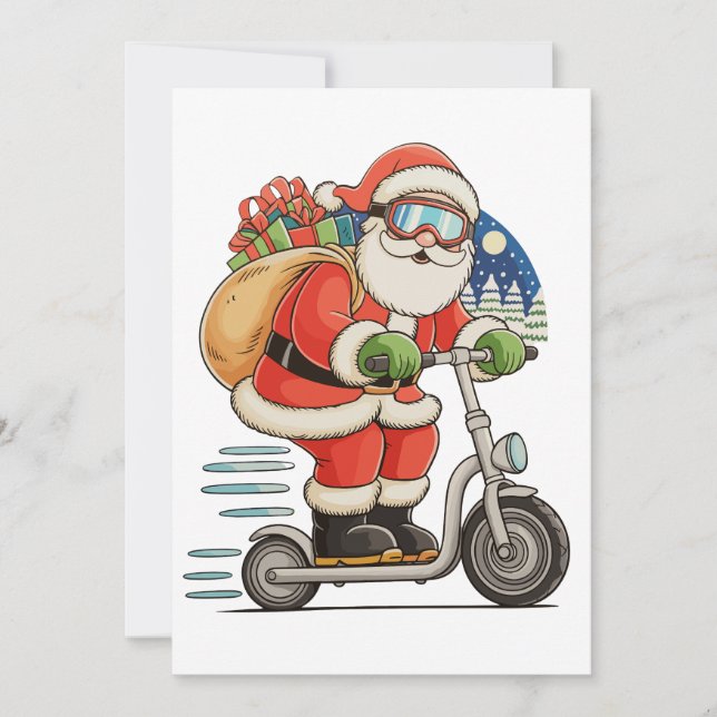 Santa Riding Scooter Christmas Matching Family Holiday Card (Front)