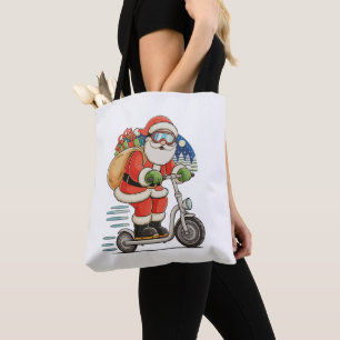 Santa Riding Scooter Christmas Matching Family Tote Bag