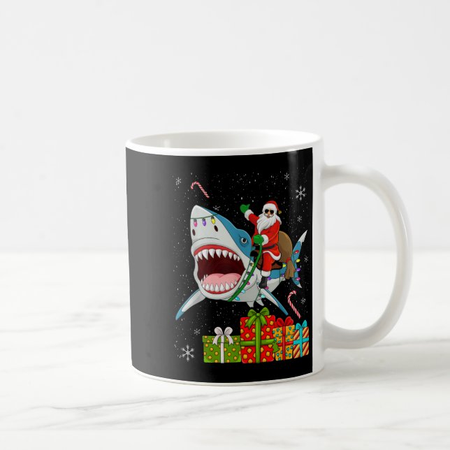 Santa Riding Shark Christmas Pajama Cute Ocean Ani Coffee Mug (Right)