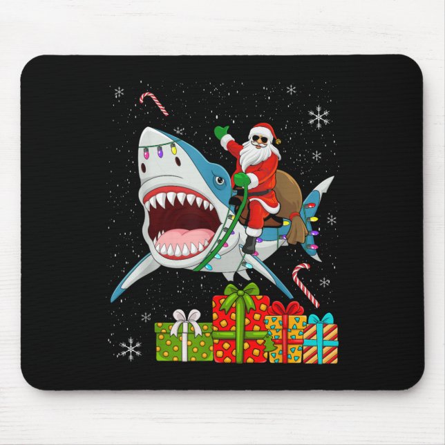 Santa Riding Shark Christmas Pajama Cute Ocean Ani Mouse Mat (Front)