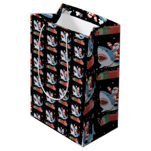 Santa Riding Shark Christmas Pajama Cute Ocean Medium Gift Bag