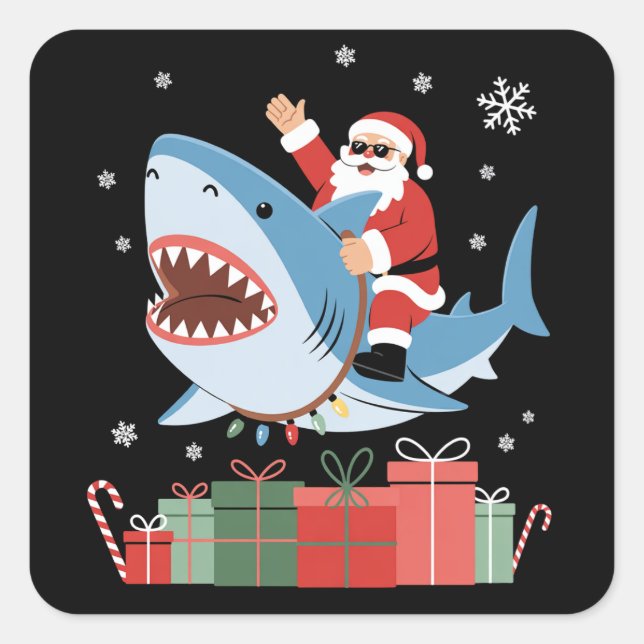 Santa Riding Shark Christmas Pajama Cute Ocean  Square Sticker (Front)