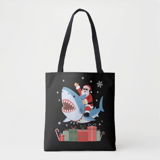 Santa Riding Shark Christmas Pajama Cute Ocean  Tote Bag (Front)