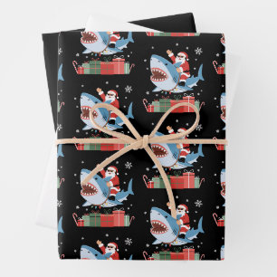 Santa Riding Shark Christmas Pajama Cute Ocean Wrapping Paper Sheet