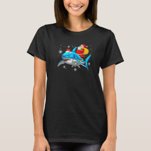 Santa Riding Shark Christmas Tree Lights Ugly Paja T-Shirt