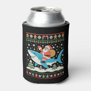 Santa Riding Shark Ugly Christmas Xmas Holiday Can Cooler