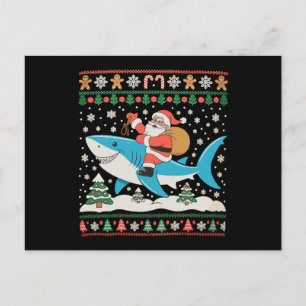 Santa Riding Shark Ugly Christmas Xmas Holiday Postcard