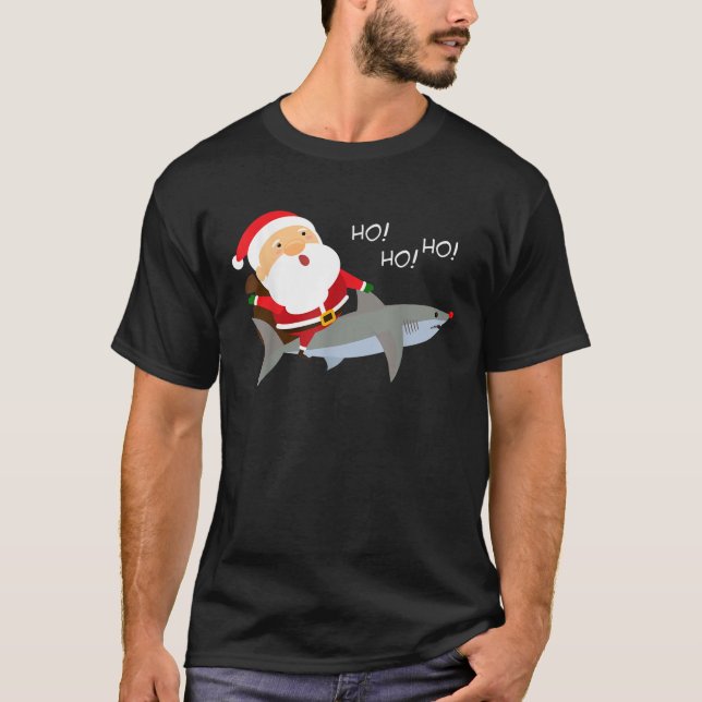 Santa Riding Shark Xmas Christmas  Gift T-Shirt (Front)