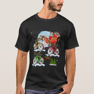 Santa Riding Sleigh Reindeer Bicycle Christmas Tre T-Shirt