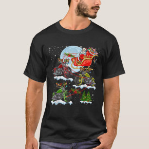 Santa Riding Sleigh Reindeer Motorcycles Xmas Tree T-Shirt