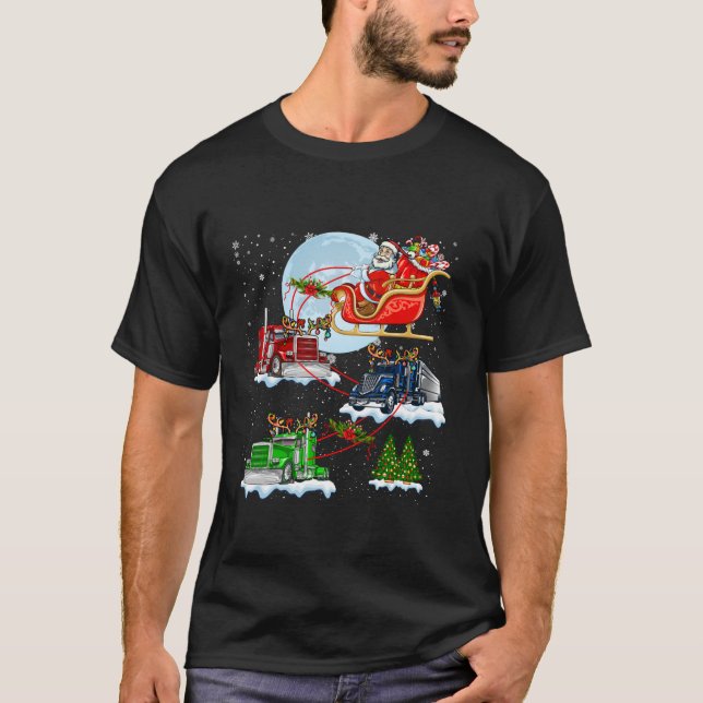 Santa Riding Sleigh Reindeer Truck Christmas Tree  T-Shirt (Front)