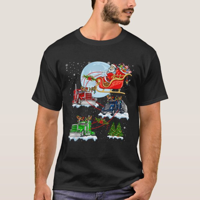 Santa Riding Sleigh Reindeer Truck Christmas Tree  T-Shirt (Front)