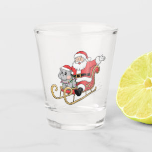 Santa Riding Sleigh with a Moo Deng Baby Hippo Shot Glass