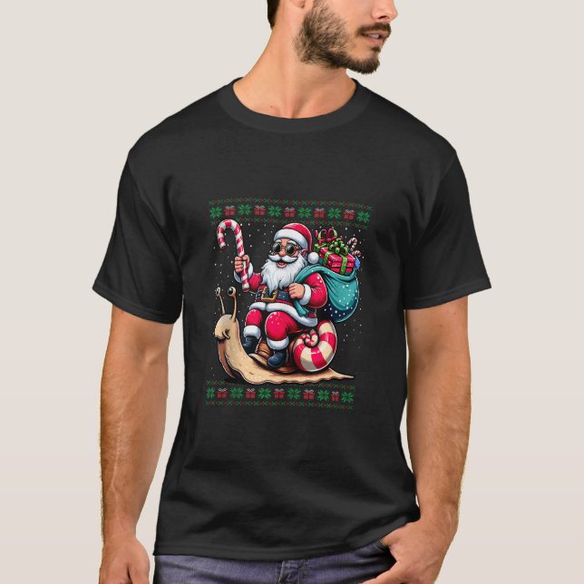 Santa Riding Snail Animal Ugly Christmas Sweater T (Front)