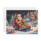 Santa riding snowmobile Psychedelic colours