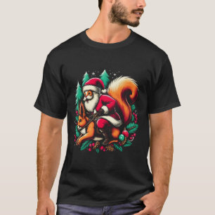 Santa Riding Squirrel Christmas theme colours T-Shirt