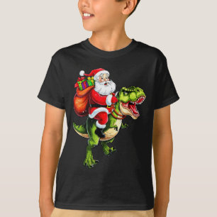 Santa Riding T Rex Christmas Funny Xmas Kids Boys T-Shirt