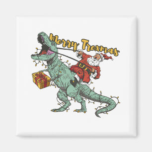 Santa Riding T Rex - Merry Trexmas Magnet