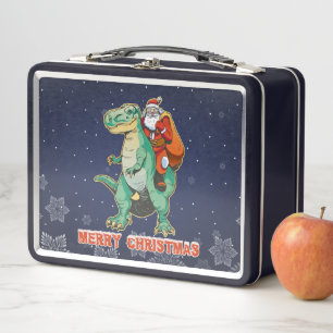 Santa Riding T Rex - Merry Trexmas Metal Lunch Box