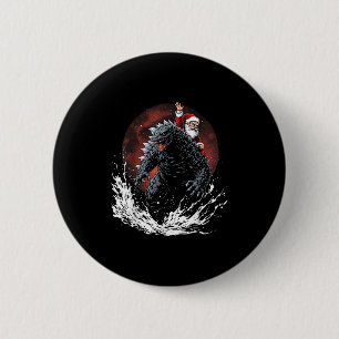 Santa Riding The Japanese Monster Kaiju For Christ 6 Cm Round Badge