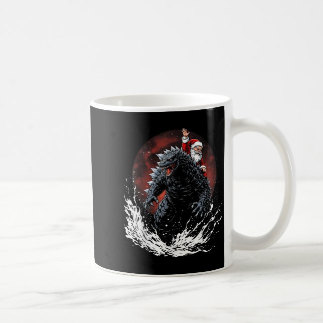 Santa Riding The Japanese Monster Kaiju For Christ Coffee Mug (Right)