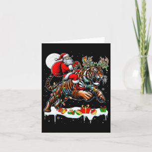 Santa Riding Tiger Reindeer Xmas Wild Animal Lover Card