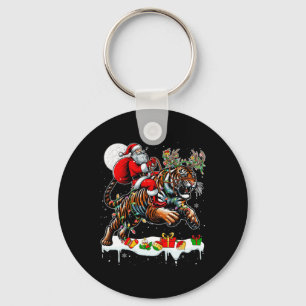 Santa Riding Tiger Reindeer Xmas Wild Animal Lover Key Ring