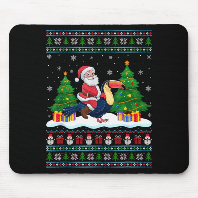 Santa Riding Toucans Tree Lights Ugly Christmas Sw Mouse Mat (Front)