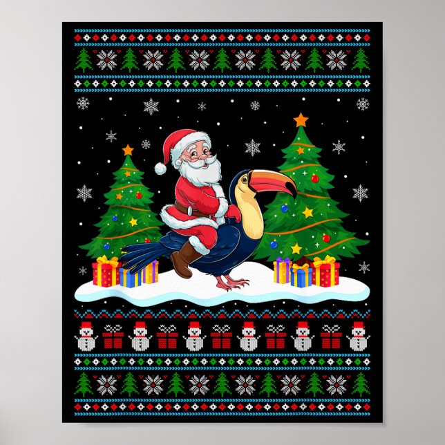 Santa Riding Toucans Tree Lights Ugly Christmas Sw Poster (Front)