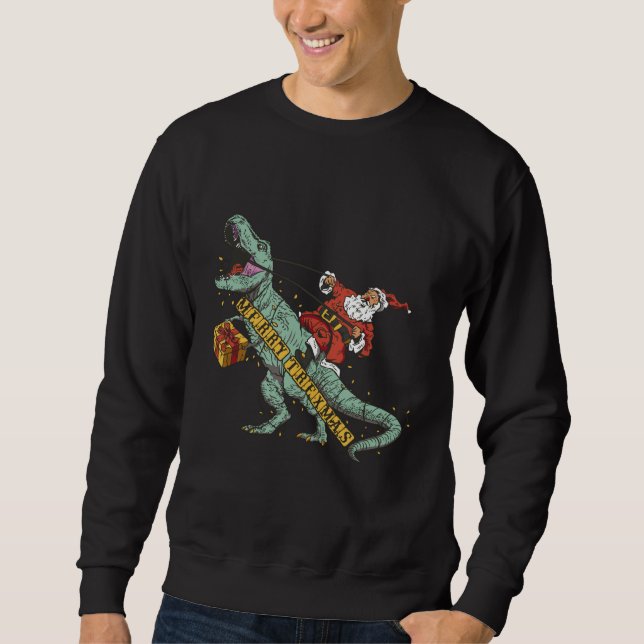 Santa Riding Trex - Merry Trexmas Sweatshirt (Front)