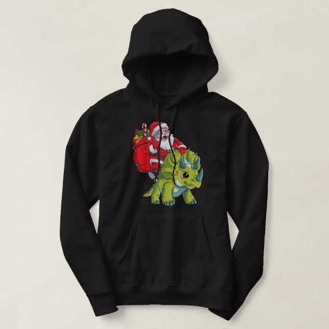 Santa Riding Triceratops Dinosaur Christmas Boys X Hoodie (Design Front)
