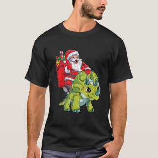 Santa Riding Triceratops Dinosaur Christmas Boys X T-Shirt