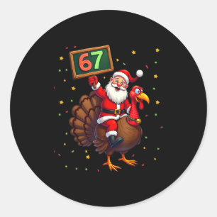 Santa Riding Turkey Take Number 67 Christmas & Classic Round Sticker