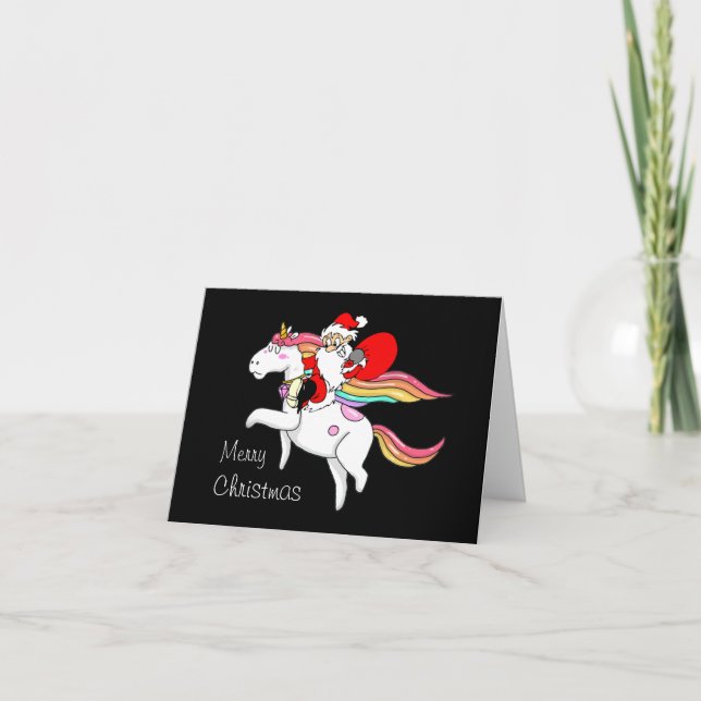 Santa Riding Unicorn Christmas Card (Front)