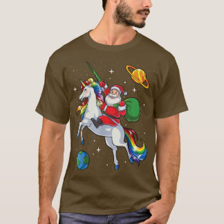 Santa Riding Unicorn  Christmas Gifts Rainbow Spac T-Shirt