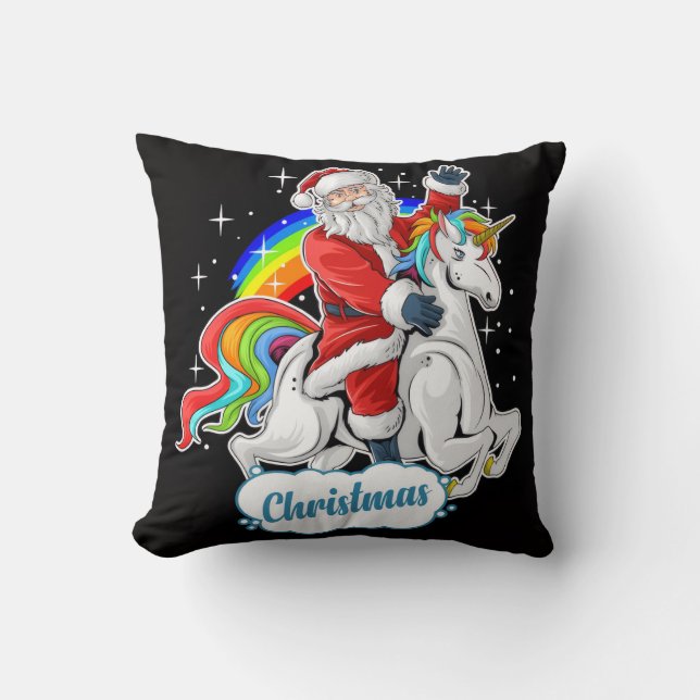  Santa Riding Unicorn Christmas Pillow  (Front)