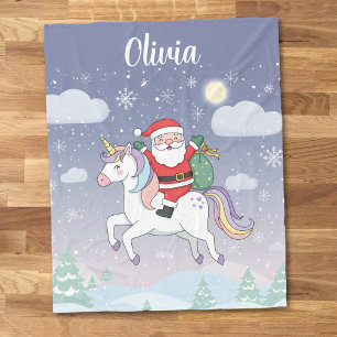 Santa Riding Unicorn Magical Christmas Fleece Blanket