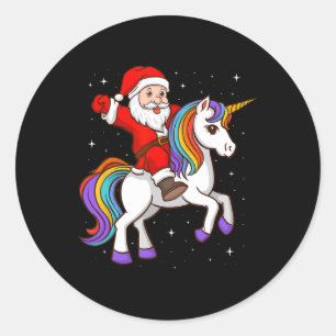 Santa Riding Unicorn Mystical Animal Xmas Magical Classic Round Sticker