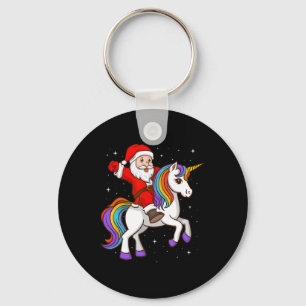 Santa Riding Unicorn Mystical Animal Xmas Magical Key Ring