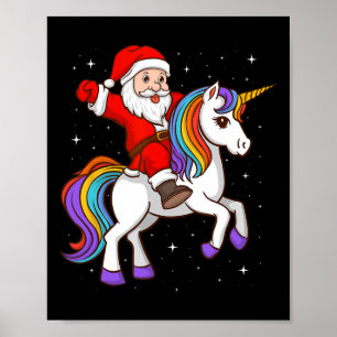 Santa Riding Unicorn Mystical Animal Xmas Magical Poster